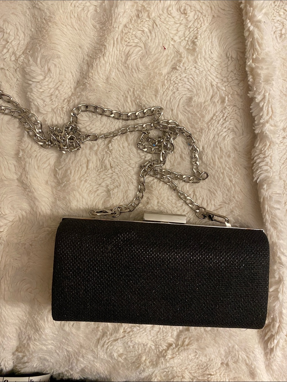Lulu Townsend Black Glitter Chain Clutch